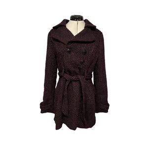 BKE Wool Blend Purple Black Tan Knit Heavy Coat Large
